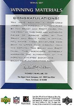 2004 SPx - Winning Materials Autographs #WMA-BF Tom Brady / Brett Favre Back