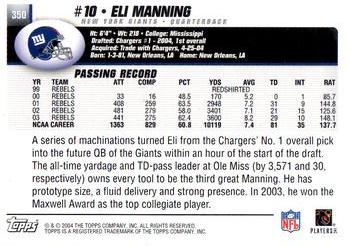 2004 Topps - Topps Collection #350 Eli Manning Back