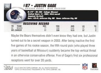 2004 Topps 1st Edition #202 Justin Gage Back