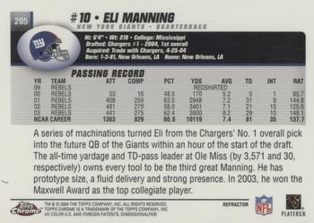 2004 Topps Chrome - Refractors #205 Eli Manning Back