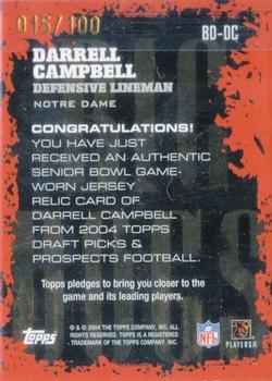 2004 Topps Draft Picks & Prospects - Big Dog Relics Silver #BD-DC Darrell Campbell Back