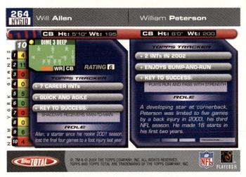 2004 Topps Total - First Edition #264 Will Allen / Will Peterson Back