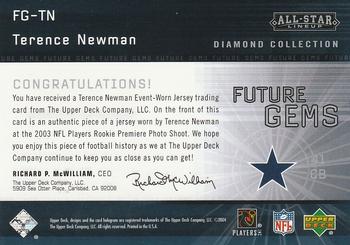 2004 Upper Deck Diamond Collection All-Star Lineup - Future Gems Jersey #FG-TN Terence Newman Back