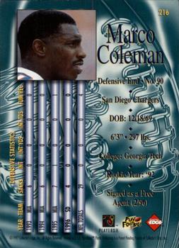 1997 Collector's Edge Masters #216 Marco Coleman Back