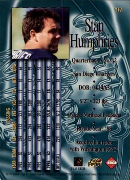 1997 Collector's Edge Masters #217 Stan Humphries Back