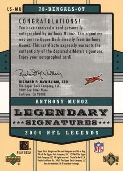 2004 Upper Deck Legends - Legendary Signatures #LS-MU Anthony Munoz Back