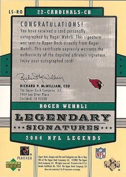 2004 Upper Deck Legends - Legendary Signatures #LS-RO Roger Wehrli Back