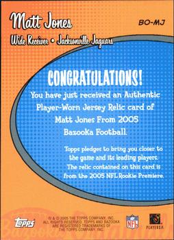 2005 Bazooka - Originals Jerseys #BO-MJ Matt Jones Back