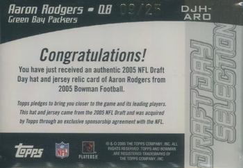 2005 Bowman - Draft Day Selections Relics #DJH-ARO Aaron Rodgers Back