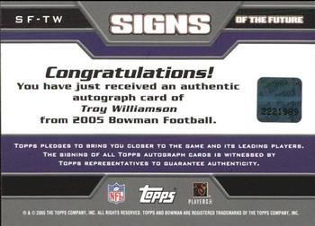 2005 Bowman - Signs of the Future Autographs #SF-TW Troy Williamson Back