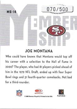 2005 Donruss Classics - Membership Silver #MS-14 Joe Montana Back