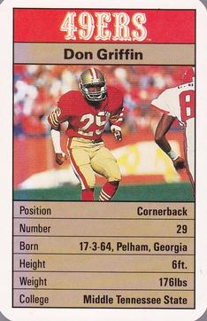 1987 Ace Fact Pack San Francisco 49ers #NNO Don Griffin Front