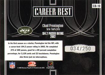 2005 Donruss Elite - Career Best Black #CB-10 Chad Pennington Back