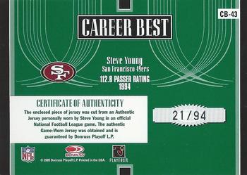 2005 Donruss Elite - Career Best Jerseys Year #CB-43 Steve Young Back