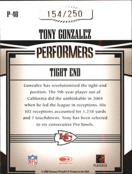 2005 Donruss Gridiron Gear - Performers Silver Holofoil #P-48 Tony Gonzalez Back