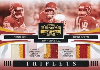 2005 Donruss Gridiron Gear - Triplets Jerseys Name Plate #T-9 Dante Hall / Tony Gonzalez / Trent Green Front