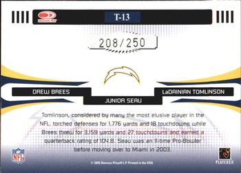 2005 Donruss Gridiron Gear - Triplets Silver Holofoil #T-13 Drew Brees / Junior Seau / LaDainian Tomlinson Back