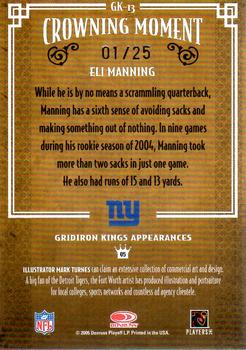 2005 Donruss Throwback Threads - Gridiron Kings Framed Black #GK-13 Eli Manning Back
