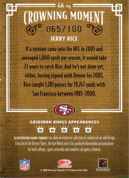 2005 Donruss Throwback Threads - Gridiron Kings Gold #GK-14 Jerry Rice Back