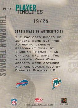 2005 Donruss Throwback Threads - Player Timelines Dual Material Prime #PT-24 Thurman Thomas Back