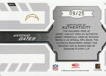 2005 Leaf Certified Materials - Certified Potential Jersey Prime #CP-21 Antonio Gates Back
