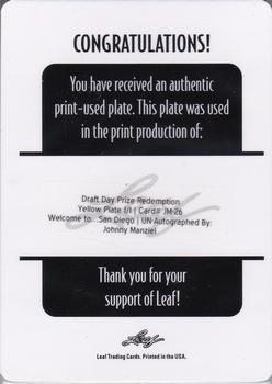2014 Leaf Johnny Manziel Draft Predictor - Printing Plates Yellow #JM-26 Johnny Manziel Back