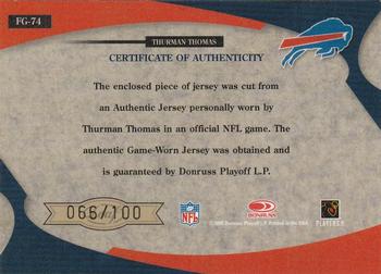 2005 Leaf Certified Materials - Fabric of the Game #FG-74 Thurman Thomas Back
