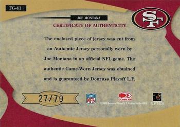 2005 Leaf Certified Materials - Fabric of the Game Debut Year #FG-41 Joe Montana Back