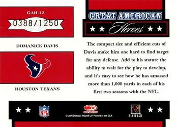 2005 Leaf Rookies & Stars - Great American Heroes Red #GAH-12 Domanick Davis Back