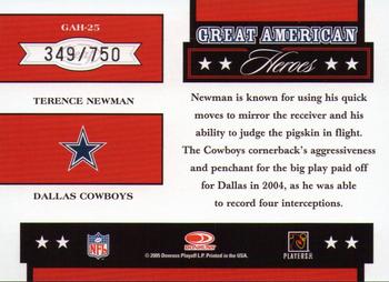 2005 Leaf Rookies & Stars - Great American Heroes White #GAH-25 Terence Newman Back