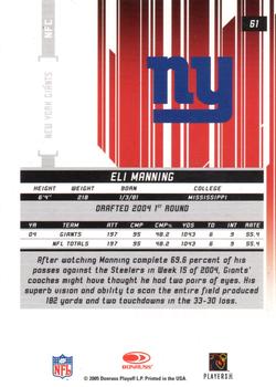 2005 Leaf Rookies & Stars Longevity - Sapphire #61 Eli Manning Back