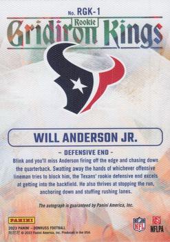 2023 Donruss - Rookie Gridiron Kings Autographs #RGK-1 Will Anderson Jr. Back