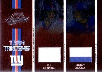 2005 Playoff Absolute Memorabilia - Team Tandems Material Prime #TT-17 Eli Manning / Jeremy Shockey Front