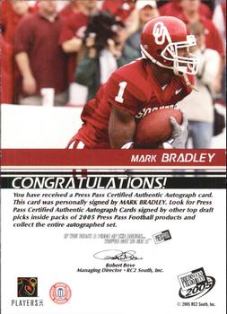 2005 Press Pass - Autographs Bronze #NNO Mark Bradley Back
