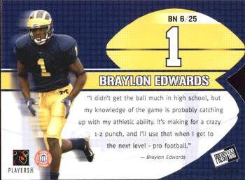 2005 Press Pass - Big Numbers #BN 6 Braylon Edwards Back
