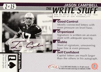 2005 SAGE HIT - Write Stuff #2 Jason Campbell Back