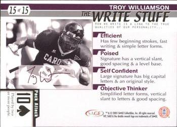 2005 SAGE HIT - Write Stuff #15 Troy Williamson Back