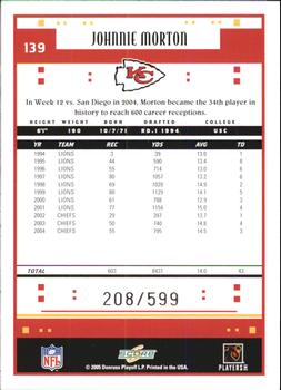 2005 Score - Scorecard #139 Johnnie Morton Back