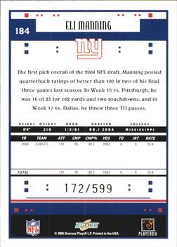 2005 Score - Scorecard #184 Eli Manning Back