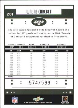 2005 Score - Scorecard #201 Wayne Chrebet Back