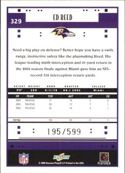 2005 Score - Scorecard #329 Ed Reed Back