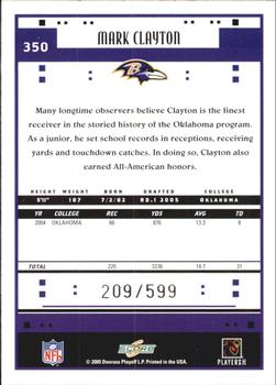 2005 Score - Scorecard #350 Mark Clayton Back