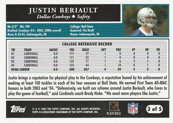 2005 Topps - Dallas Cowboys #3 Justin Beriault Back