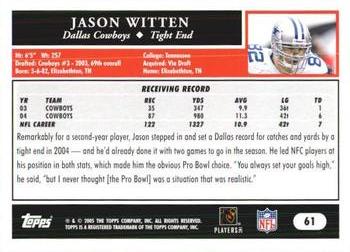 2005 Topps 1st Edition #61 Jason Witten Back