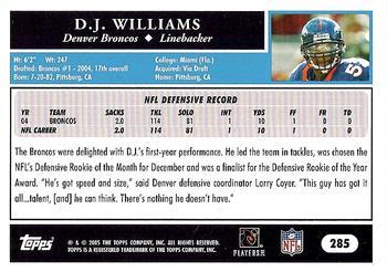 2005 Topps 1st Edition #285 D.J. Williams Back