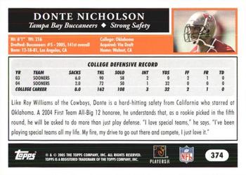 2005 Topps 1st Edition #374 Donte Nicholson Back
