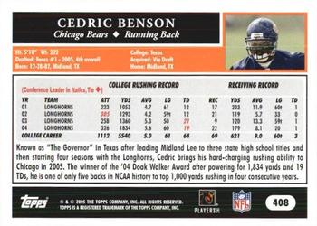 2005 Topps 1st Edition #408 Cedric Benson Back