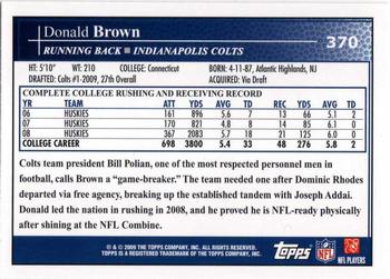 2009 Topps - Rookies (Retail) #370 Donald Brown Back