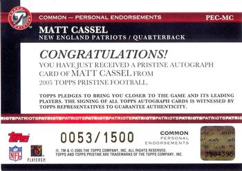 2005 Topps Pristine - Personal Endorsements Autographs #PEC-MC Matt Cassel Back
