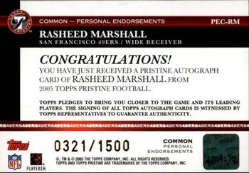 2005 Topps Pristine - Personal Endorsements Autographs #PEC-RM Rasheed Marshall Back